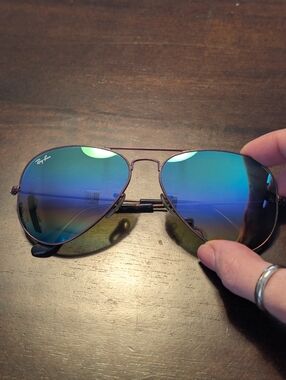 Aviator Sunglasses with Blue-Green Mirrored Lenses